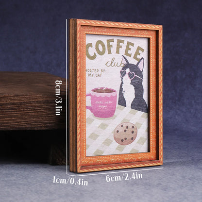 Mini Framed Black Cat Eating Ramen Fridge Magnet - Cute Japanese Cat Decor