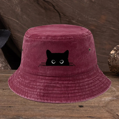 Black Cat Print Vintage Bucket Hat – Unisex Outdoor Travel Fisherman Hat