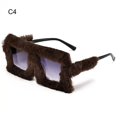 Y2K Oversized Plush Sunglasses Fluffy Winter Shades Halloween Novelty Glasses