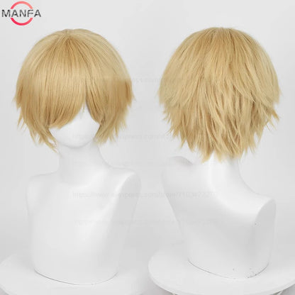 Short Straight Anime Cosplay Wig – 30cm Heat Resistant Synthetic Hair in Solid & Mixed Colors for Men and Women
