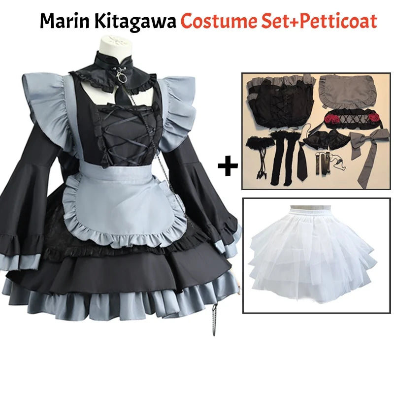 Marin Kitagawa Cosplay Costume Set – My Dress-Up Darling Anime Maid Dress with Wig Options