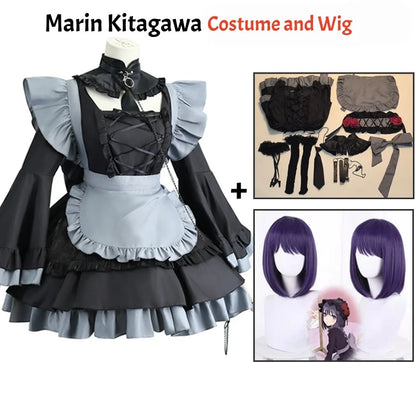 Marin Kitagawa Cosplay Costume Set – My Dress-Up Darling Anime Maid Dress with Wig Options
