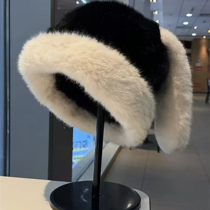 Women's Big Bunny Ear Trapper Hat - Fluffy Plush Rabbit Ear Winter Cap for Cosplay and Outdoor Wear