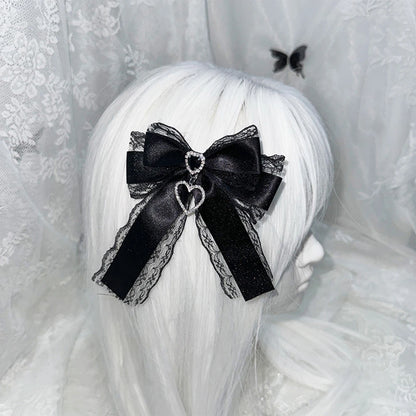 Y2K Gothic Harajuku Lace Bow Hair Clips – Lolita Double Ponytail Hairpins & DIY Bag Decor for Girls