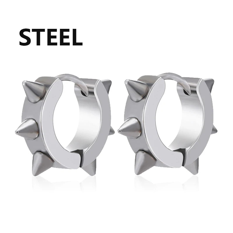 Spiky Thorn Stud Earrings - Punk Gothic Stainless Steel Ear Studs for Women and Men