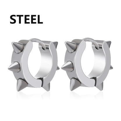 Spiky Thorn Stud Earrings - Punk Gothic Stainless Steel Ear Studs for Women and Men