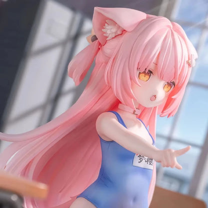 Anime Cat Ears Pink Hair Swimsuit Girl Figure – Collectible Desktop Statue