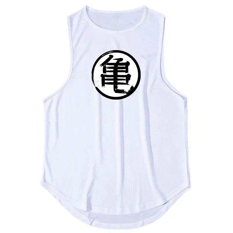 Japanese Anime Turtle Script Sleeveless Tank Top - Summer Gym and Running Vest for Men