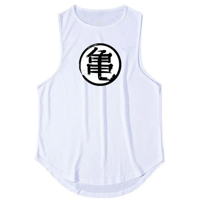 Japanese Anime Turtle Script Sleeveless Tank Top - Summer Gym and Running Vest for Men