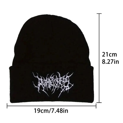 Gothic Street Punk Knitted Beanie Hat – Warm Acrylic Winter Cap for Men & Women