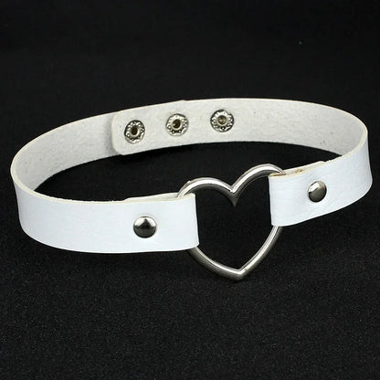 Holographic Heart Ring PU Leather Choker Necklace - Gothic Laser Collar