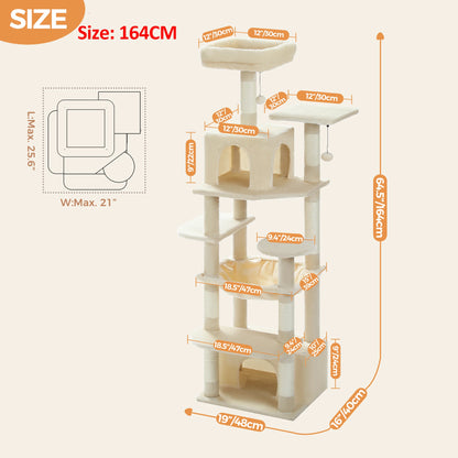Large Cat Tree Tower with Hammock And Perches Sisal Scratching Posts Spacious Condos And Cat Toys for Indoor Cats Grey/Beige/Black