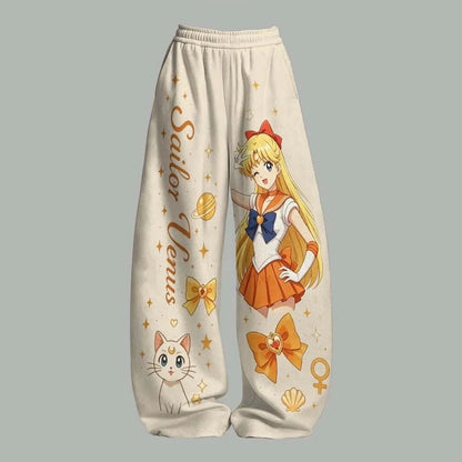 Sailor Moon Anime Print Pants – Y2K Streetwear Loose-Fit Casual Trousers for Women