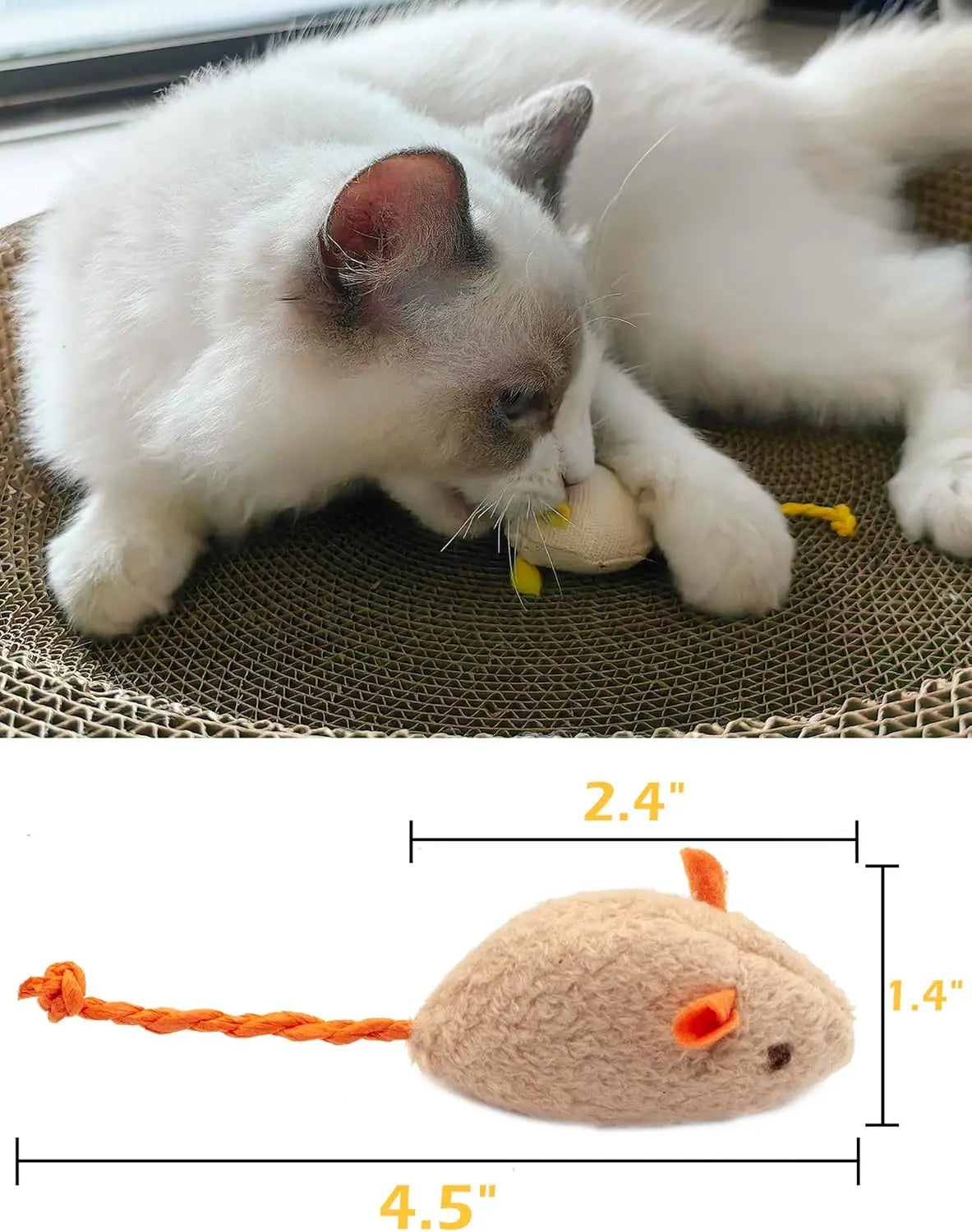 Rattle Cat Mouse Toys - Catnip Faux Fur Mice, Interactive Cat Toy Set