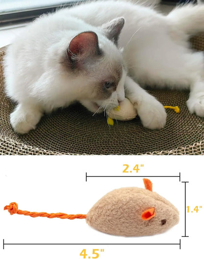 Rattle Cat Mouse Toys - Catnip Faux Fur Mice, Interactive Cat Toy Set