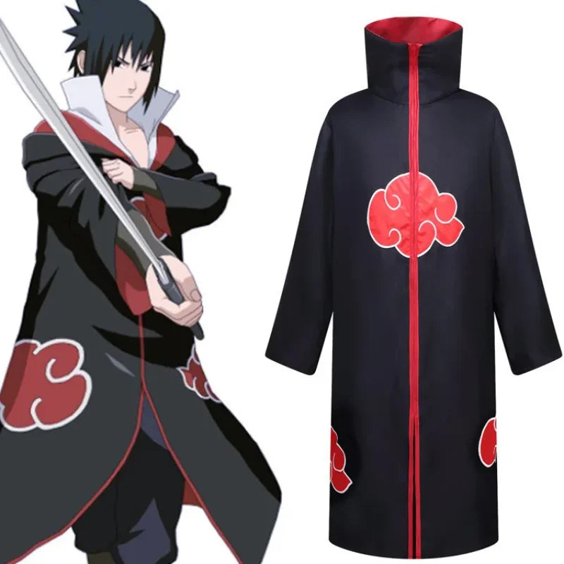 Akatsuki Cloak Ninja Cosplay Costume Set – Red Cloud Cape with Headband & Accessories