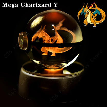 Pokemon 3D Crystal Ball Night Light - Glass Pokeball LED Lamp with Pikachu, Mewtwo & Gengar