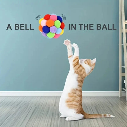 Colorful Pom Pom Cat Toy Ball with Bell Interactive Kitten Play Balls
