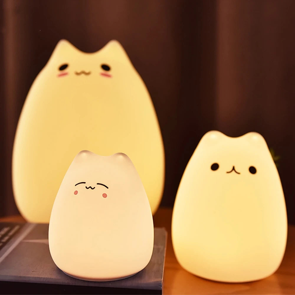 Mini Cat Touch Night Lamp Silicone LED Kids Bedside Nursery Light Gift