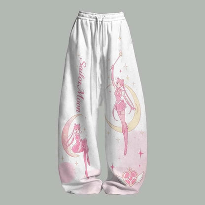Sailor Moon Anime Print Pants – Y2K Streetwear Loose-Fit Casual Trousers for Women
