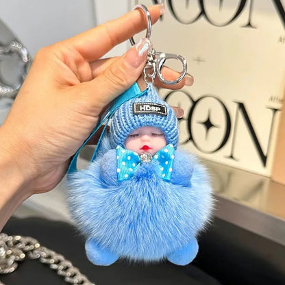 Cute Fluffy Sleepy Doll Keychain – Kawaii Plush Bag Charm Car Key Ring Gift