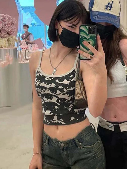 Gothic Portrait Print Crop Top Y2K Aesthetic Harajuku Streetwear Women Tee