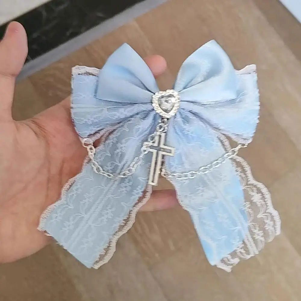 Gothic Lolita Lace Bow Hair Clips – Y2K Cute Ponytail Hairpins & Ita Bag Decoration for Girls