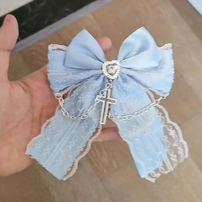 Gothic Lolita Lace Bow Hair Clips – Y2K Cute Ponytail Hairpins & Ita Bag Decoration for Girls