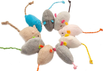 Rattle Cat Mouse Toys - Catnip Faux Fur Mice, Interactive Cat Toy Set