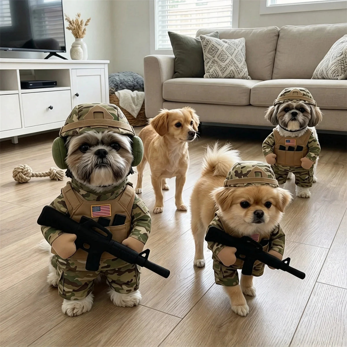 Dog Supplies Pet Soldier Costume for Small Dogs Camo Army Uniform with Helmet Goggles Toy Rifle Complete Set Halloween Outfit