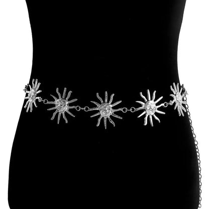 Punk Hip Hop Sun Waist Chain Belt – Vintage Gold & Silver Metal High Waist Chain for Women