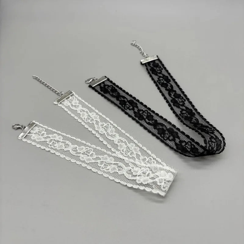Black Lace Flower Choker Necklace - Harajuku Gothic Short Collar for Women & Girls