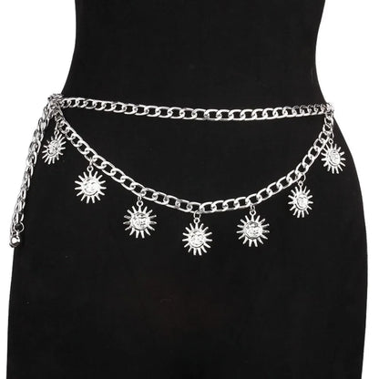 Punk Hip Hop Sun Waist Chain Belt – Vintage Gold & Silver Metal High Waist Chain for Women