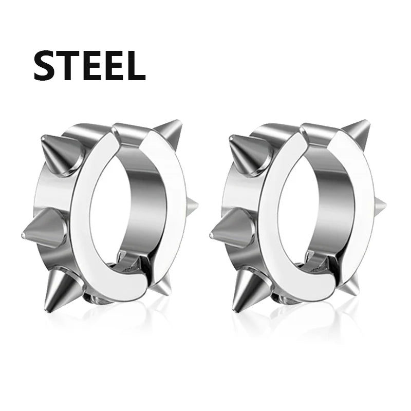 Spiky Thorn Stud Earrings - Punk Gothic Stainless Steel Ear Studs for Women and Men