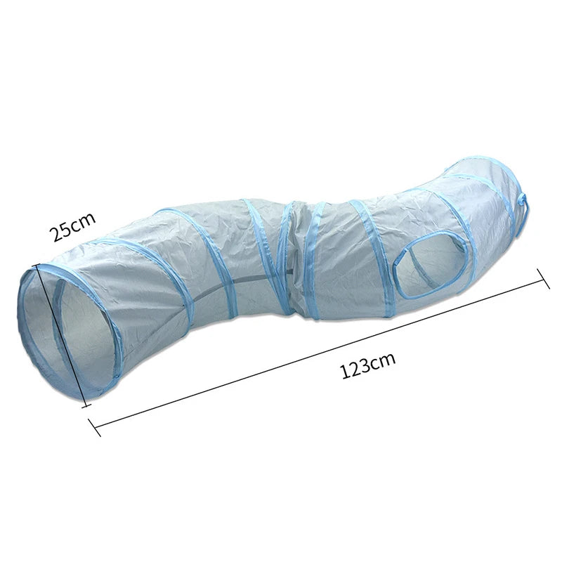 3-Way Foldable Cat Tunnel – Gray Pet Play Tube with Peep Hole for Kittens