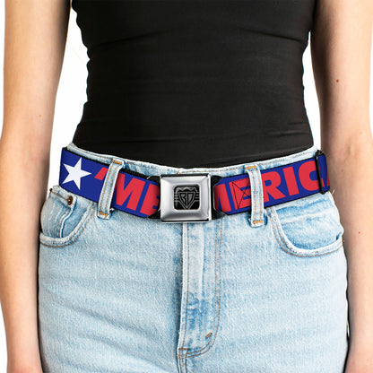 BD Wings Logo CLOSE-UP Full Color Black Silver Seatbelt Belt - 'MERICA/Star Blue/Red/White Webbing