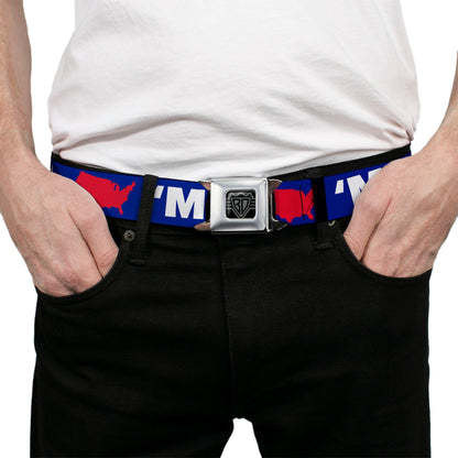 BD Wings Logo CLOSE-UP Full Color Black Silver Seatbelt Belt - 'MERICA/USA Silhouette Blue/White/Red Webbing