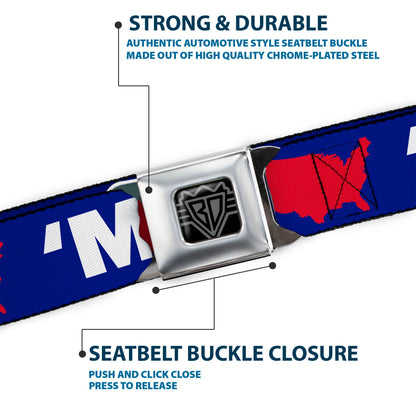 BD Wings Logo CLOSE-UP Full Color Black Silver Seatbelt Belt - 'MERICA/USA Silhouette Blue/White/Red Webbing