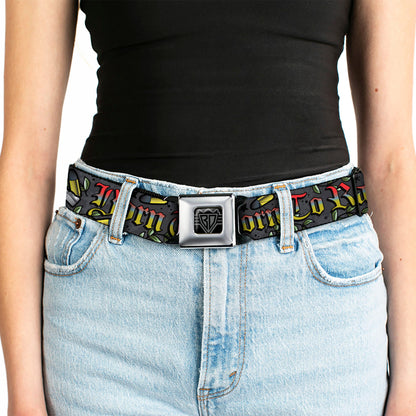BD Wings Logo CLOSE-UP Full Color Black Silver Seatbelt Belt - Born to Raise Hell Gray Webbing