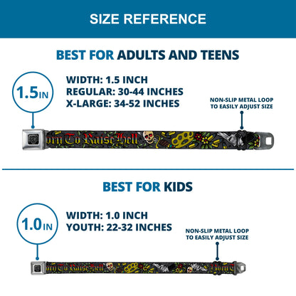 BD Wings Logo CLOSE-UP Full Color Black Silver Seatbelt Belt - Born to Raise Hell Gray Webbing