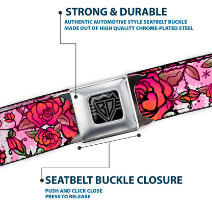 BD Wings Logo CLOSE-UP Full Color Black Silver Seatbelt Belt - Born to Blossom CLOSE-UP White Webbing