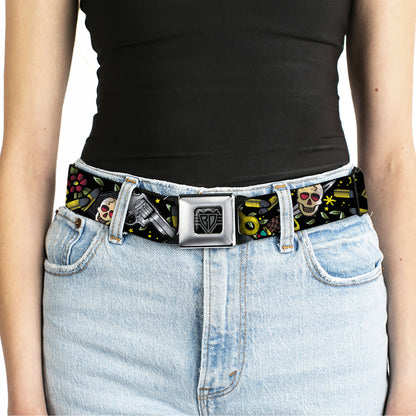 BD Wings Logo CLOSE-UP Full Color Black Silver Seatbelt Belt - Born to Raise Hell CLOSE-UP Black Webbing