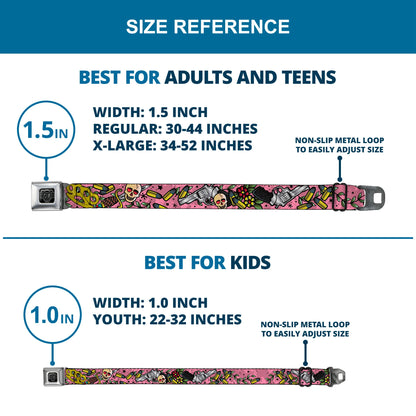 BD Wings Logo CLOSE-UP Full Color Black Silver Seatbelt Belt - Born to Raise Hell CLOSE-UP Pink Webbing