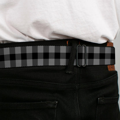 BD Wings Logo CLOSE-UP Full Color Black Silver Seatbelt Belt - Buffalo Plaid Black/Gray Webbing