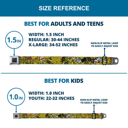 BD Wings Logo CLOSE-UP Full Color Black Silver Seatbelt Belt - Born to Raise Hell Yellow Webbing