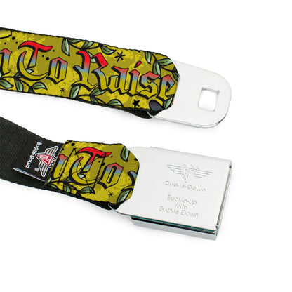 BD Wings Logo CLOSE-UP Full Color Black Silver Seatbelt Belt - Born to Raise Hell Yellow Webbing
