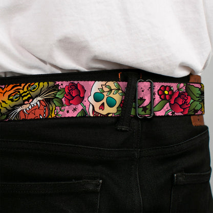 BD Wings Logo CLOSE-UP Full Color Black Silver Seatbelt Belt - Death Before Dishonor Pink Webbing