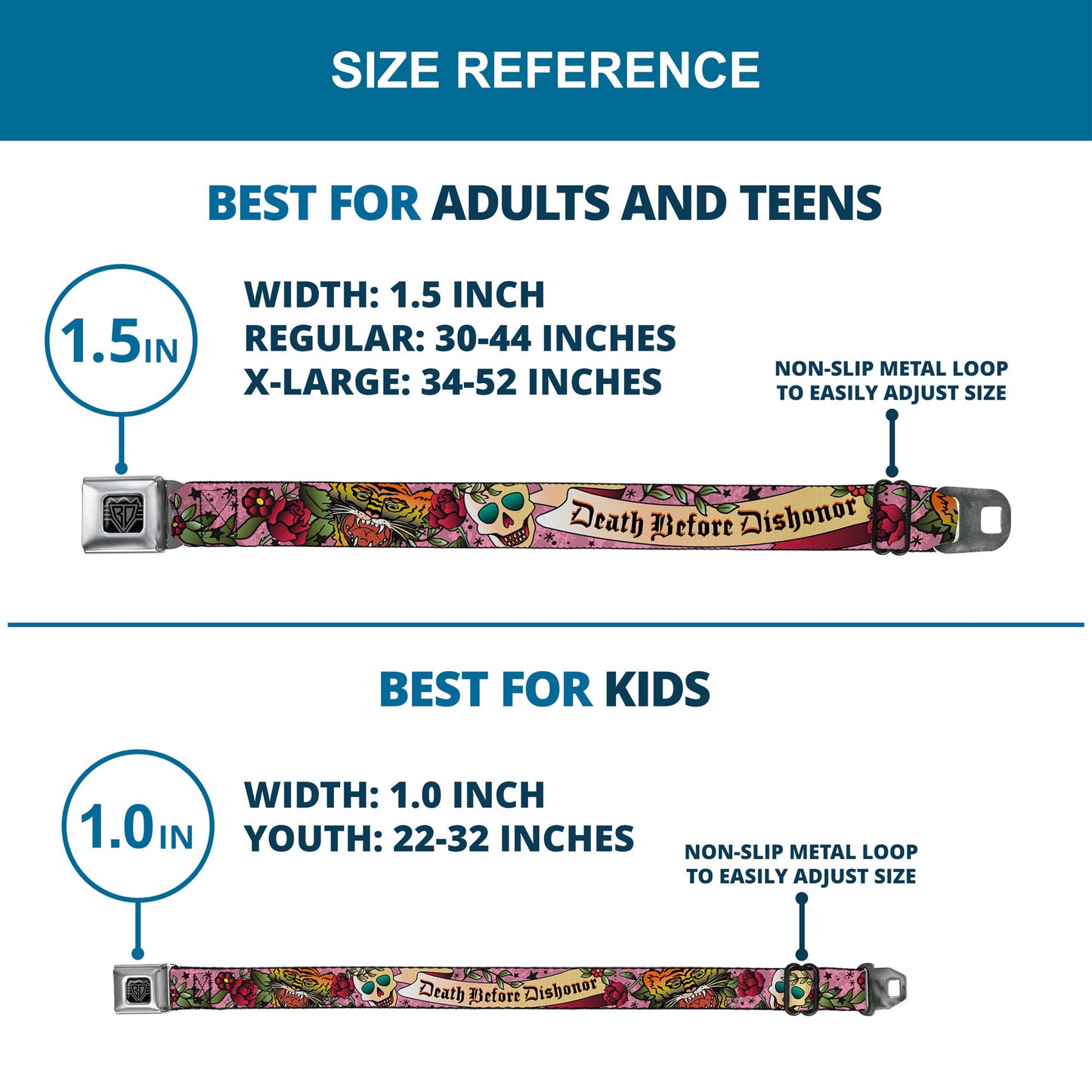 BD Wings Logo CLOSE-UP Full Color Black Silver Seatbelt Belt - Death Before Dishonor Pink Webbing