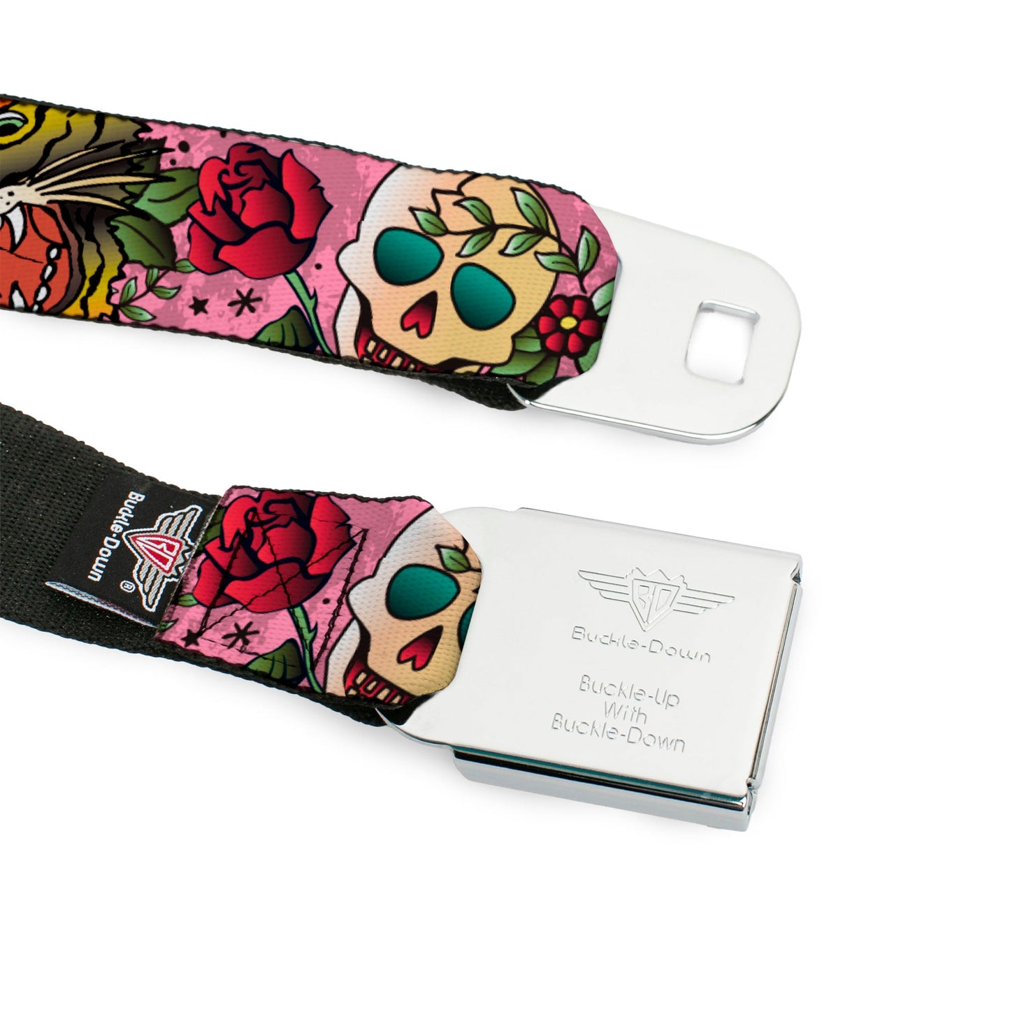 BD Wings Logo CLOSE-UP Full Color Black Silver Seatbelt Belt - Death Before Dishonor Pink Webbing