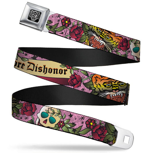BD Wings Logo CLOSE-UP Full Color Black Silver Seatbelt Belt - Death Before Dishonor Pink Webbing